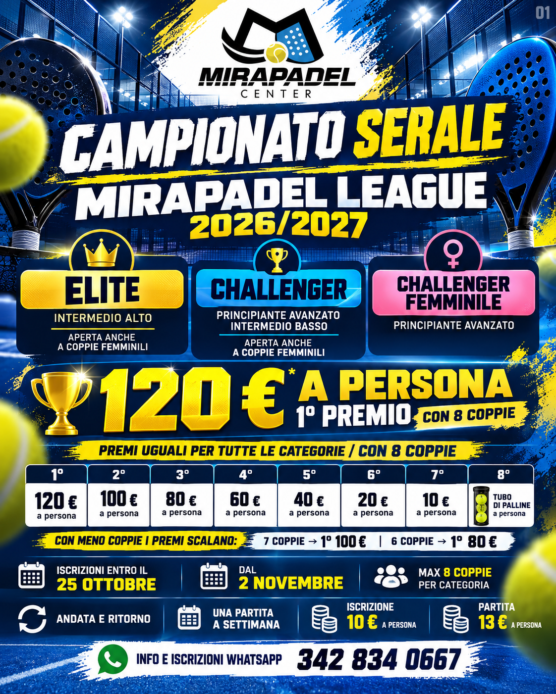Locandina campionato serale Mirapadel League 2026/2027